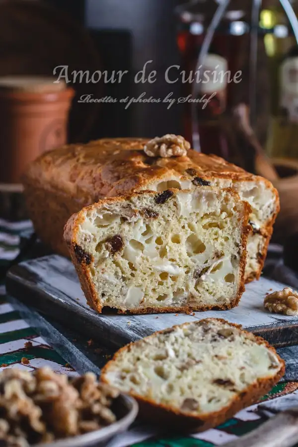 Savory cake with goat cheese and walnuts