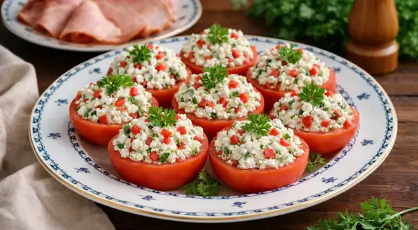 Tomatoes stuffed with cottage cheese and herbs