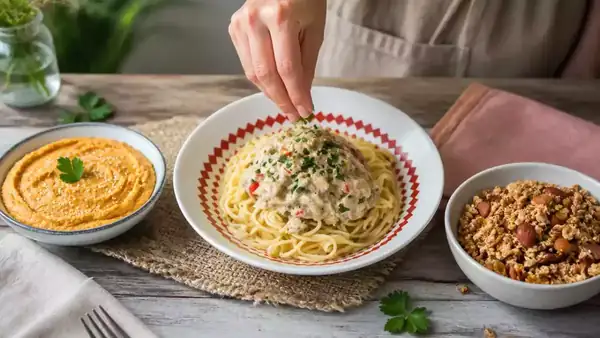 Vegetarian menu, September 24: Carrot hummus, spaghetti with eggplant carbonara and homemade muesli