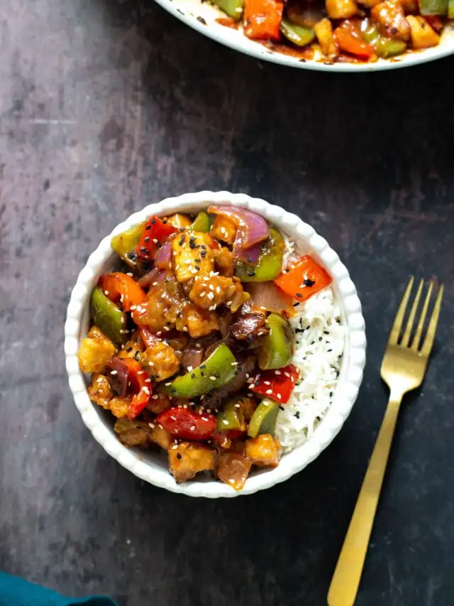 Tofu agridulce salteado de verduras