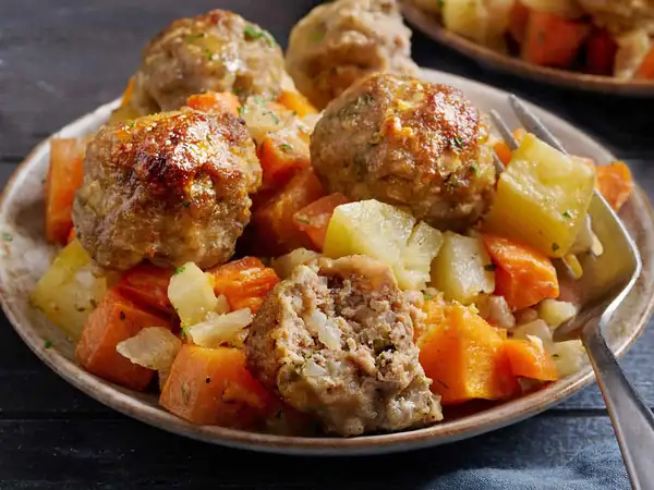 Sheet Pan Turkey Meatballs with Root Vegetables