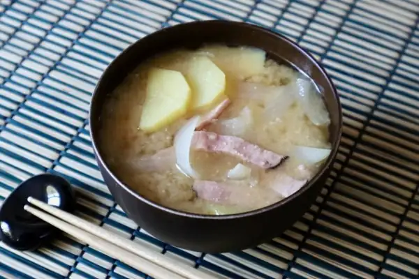 Miso Soup with Potato, Onion, and Ham