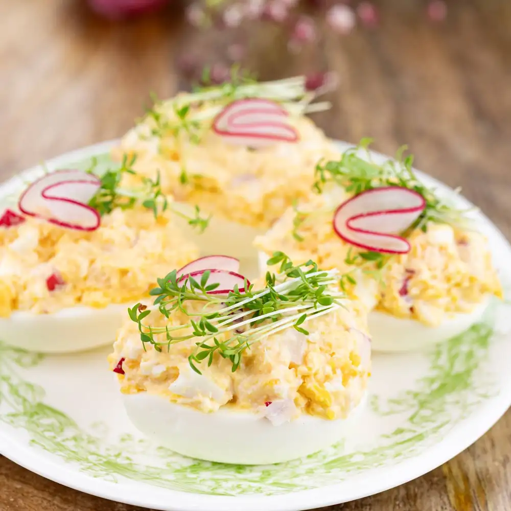 Eggs stuffed with radishes