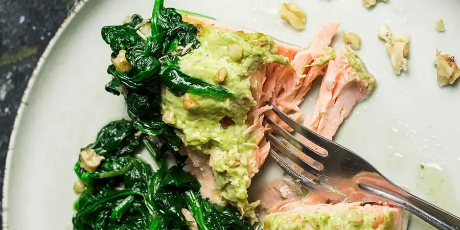 Pesto Salmon with Wilted Greens