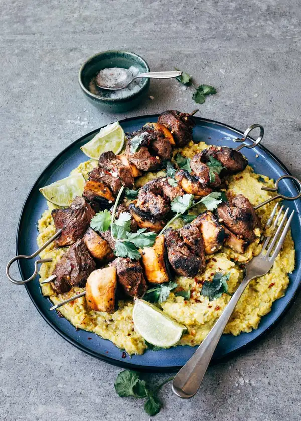 Flat iron steak skewers