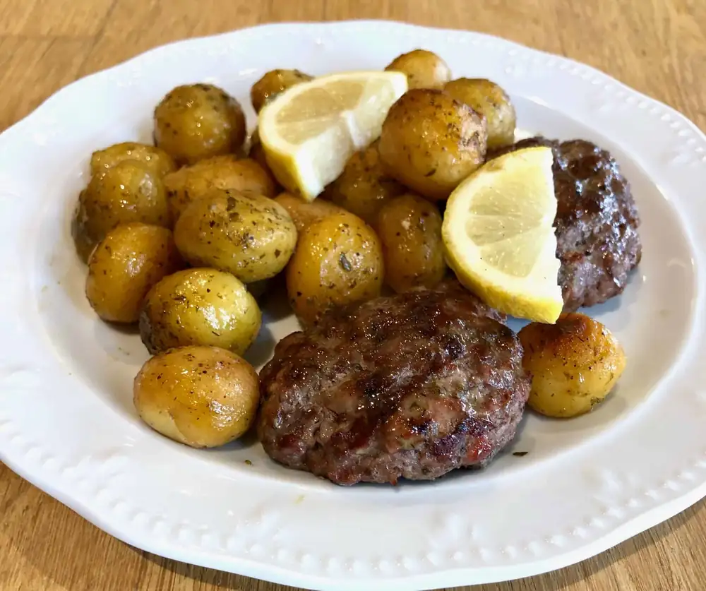 Greek Bifteki (Baked beef patties) with lemon potatoes