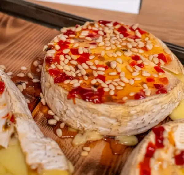 Smoked Planked Camembert with Jalapeños and Pepper Jelly