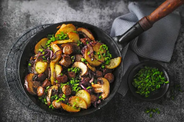 Sausage hash with mushrooms