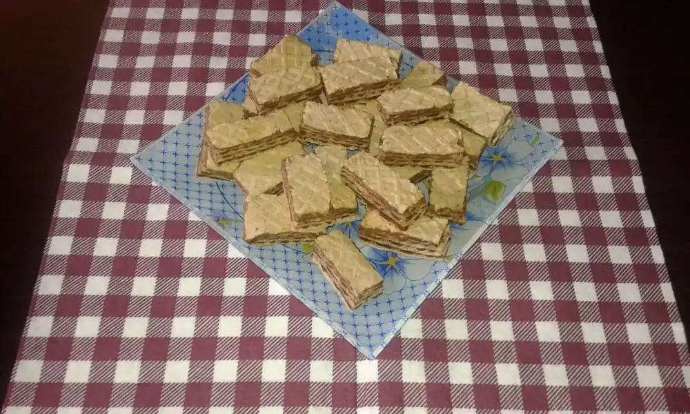 Homemade waffles with nougat cream