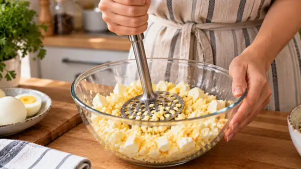 I cut eggs for salad without a grater or knife: it only takes 1 minute
