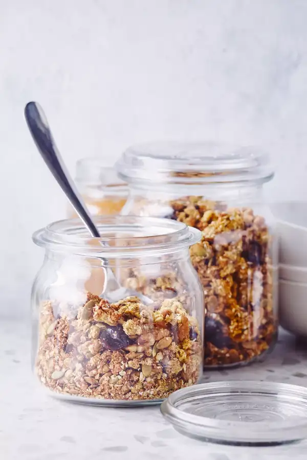 Pumpkin granola with peanut butter and walnuts