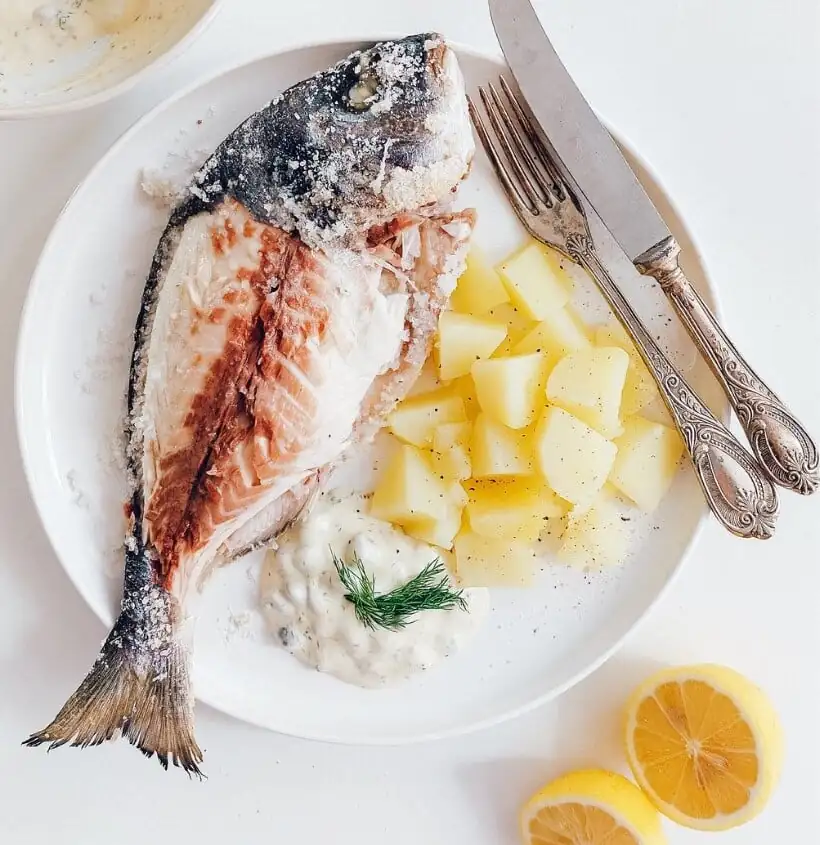 Salt-Crusted Sea Bream (Dorade) with Yogurt Sauce