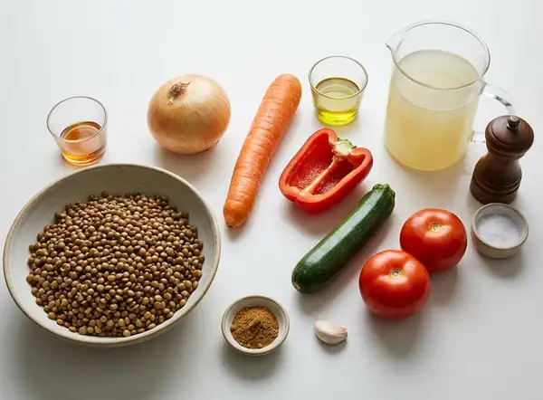 Cold lentil soup with vegetables, easy and tasty