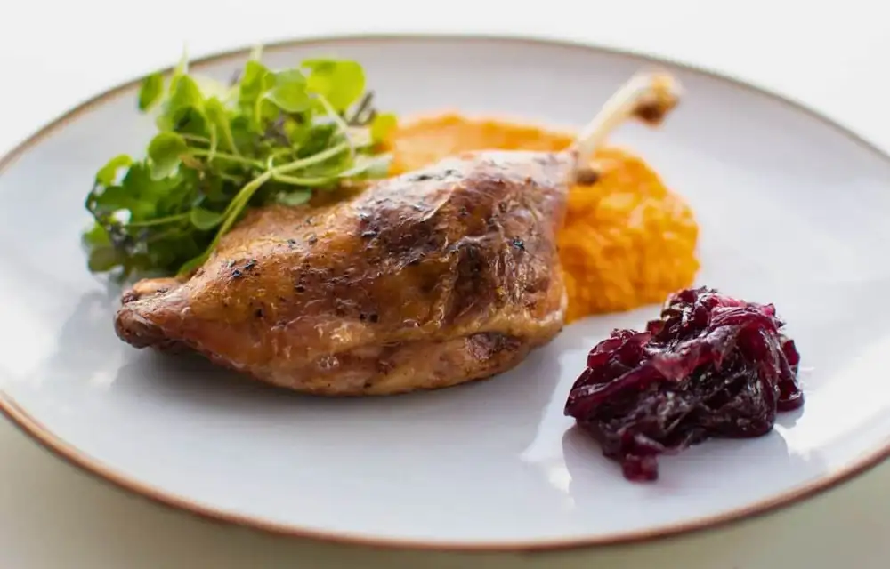 Roasted Duck Legs with Carrot Purée & Homemade Onion Jam