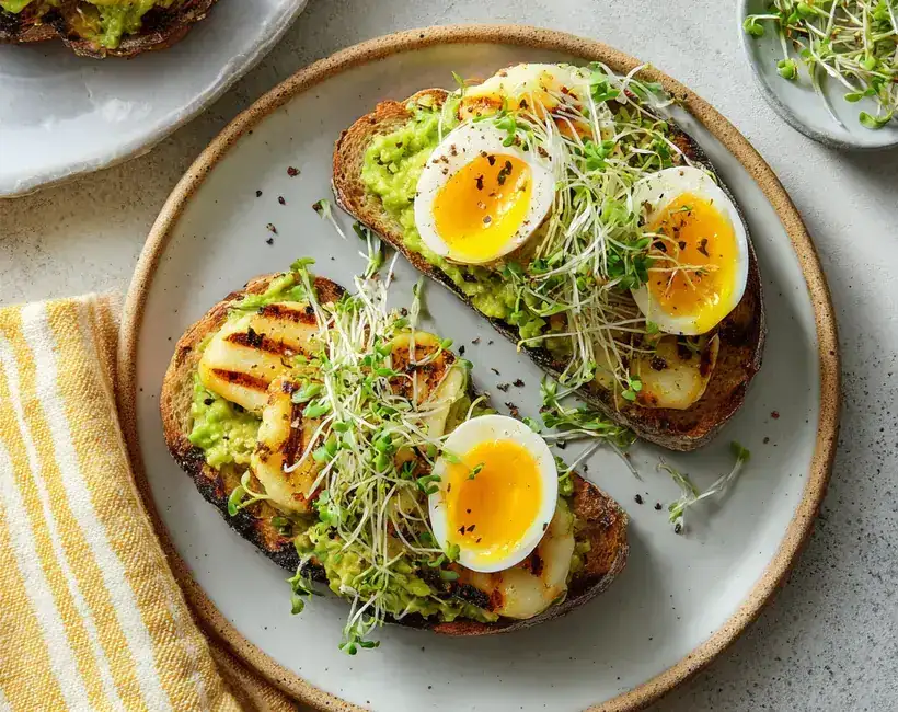Avocado toast with halloumi