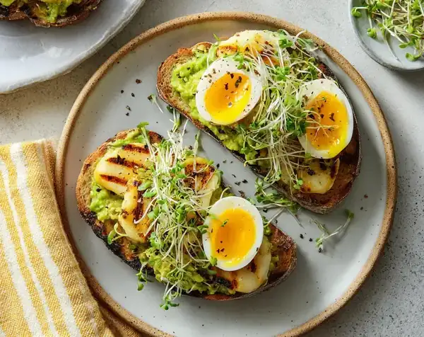 Avocado toast with halloumi