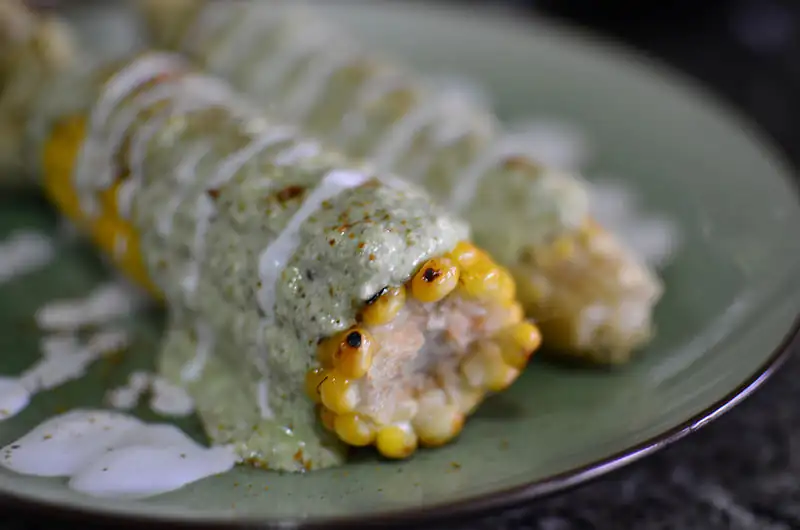 Grilled Corn with Scent leaf-Coconut-Feta Sauce