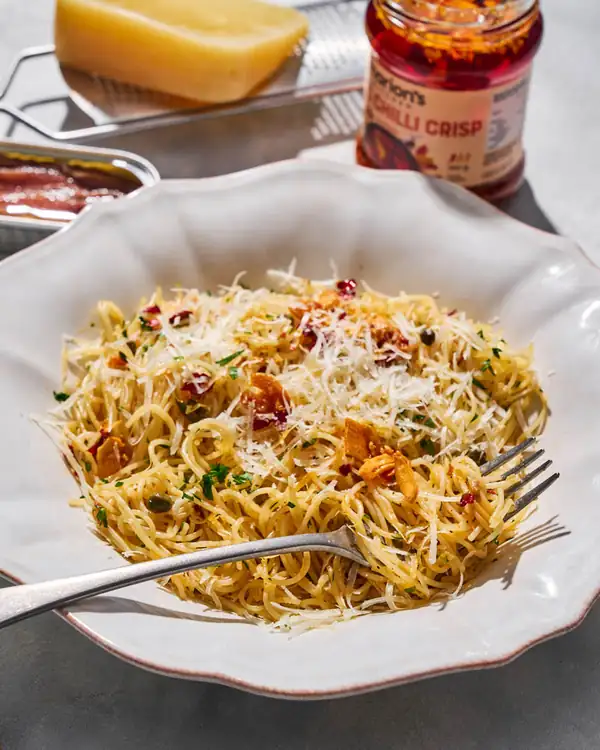 Garlic Chilli Crisp Anchovy Pasta Recipe
