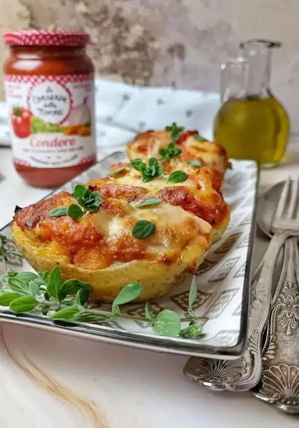 Stringy stuffed potatoes