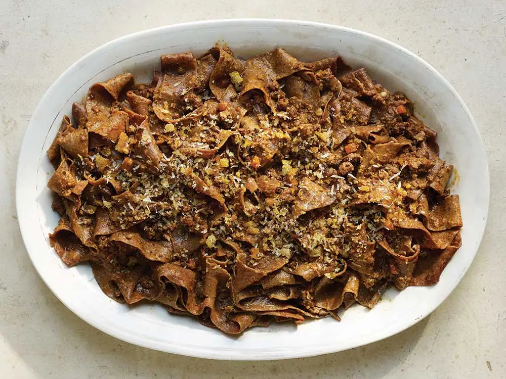 Blood Pasta With Blood Sausage Bolognese
