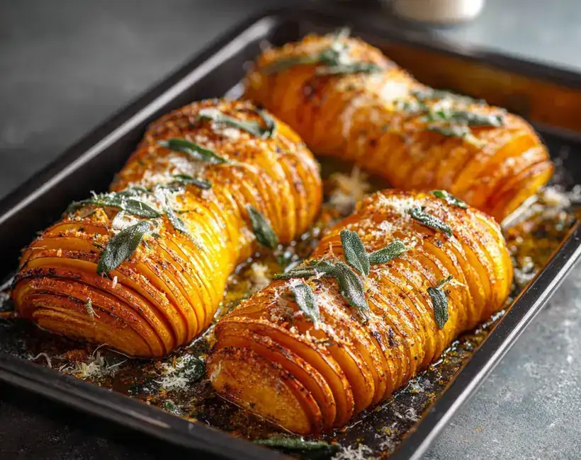 Hasselback pumpkin with sage and Parmesan