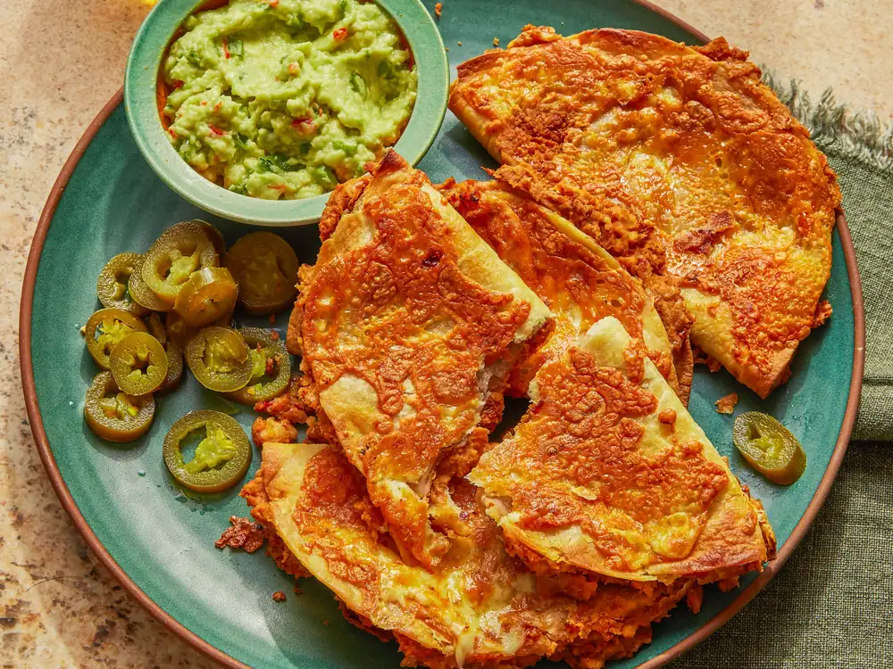 Cheese-Crisped Pinto Bean Quesadillas