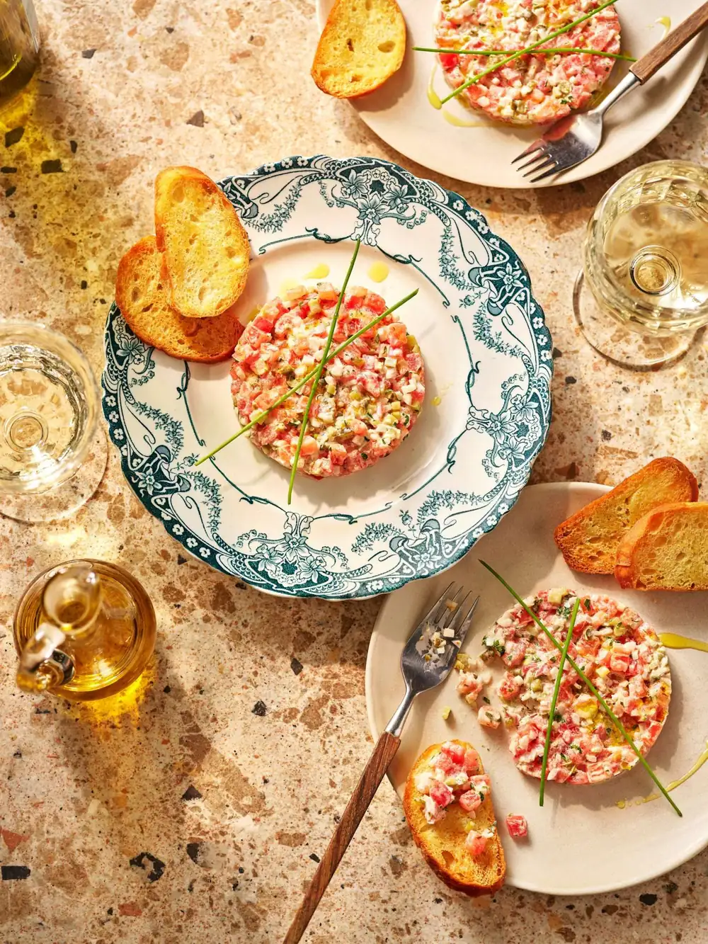 Tomato tartare with olive oil toast