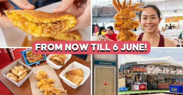 Este gigantesco mercado de comida halal en la estación de MRT de Tampines tiene calamares con huevo salado XXL, apam balik de Nutella y mucho más