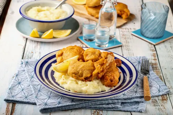 Pan-fried Cod w/ Greek Potato & Garlic Dip (Skordalia)