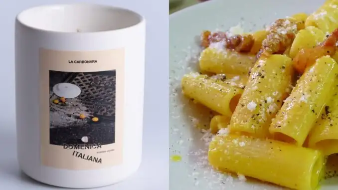 Carbonara candle, for a scent of bacon, eggs, pepper and pecorino cheese