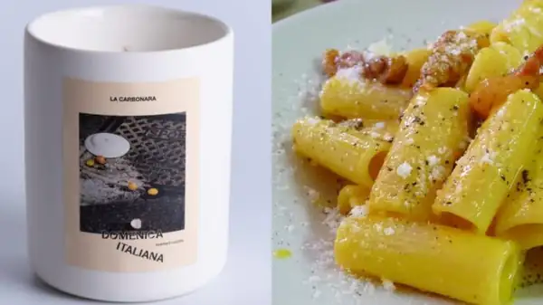 Carbonara candle, for a scent of bacon, eggs, pepper and pecorino cheese