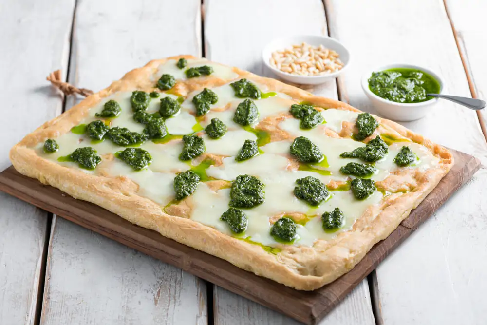 Focaccia with pesto and stracchino