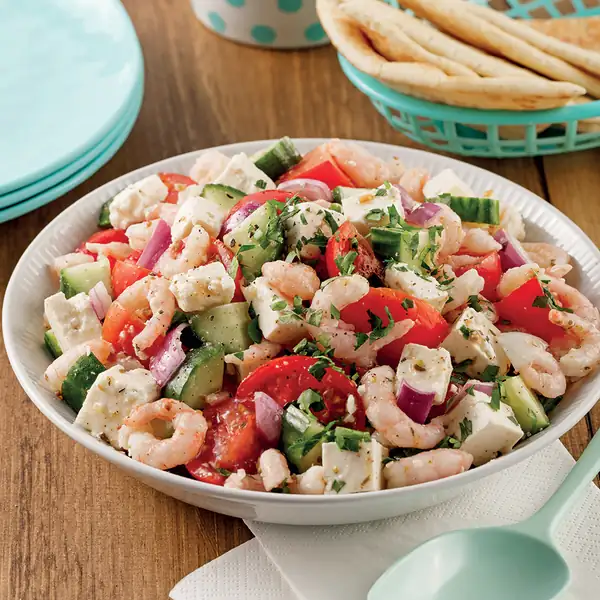 Greek salad with shrimp