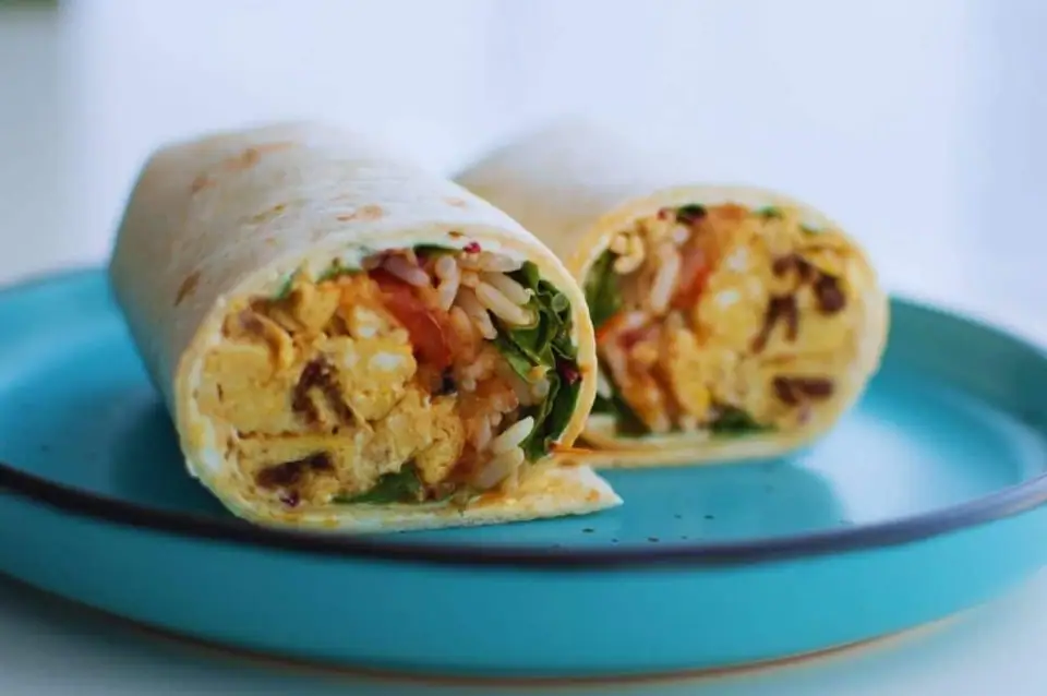 Egg & Chorizo Breakfast Burritos w/ Spicy Pineapple Salsa