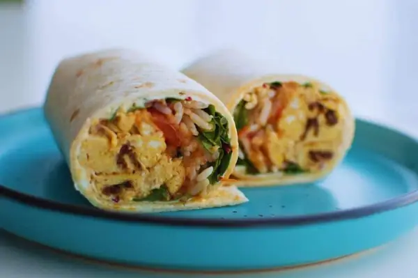 Egg & Chorizo Breakfast Burritos w/ Spicy Pineapple Salsa