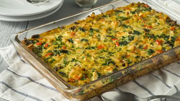 Juicy homemade casserole with eggs and vegetables