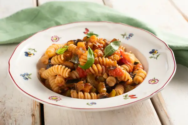 Fusilli with peppers and eggplant