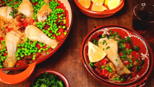 Simple paella with chicken and chorizo