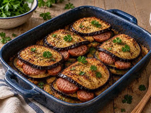 Laurent Mariotte's gourmet recipe for grilled eggplant with Morteau sausage