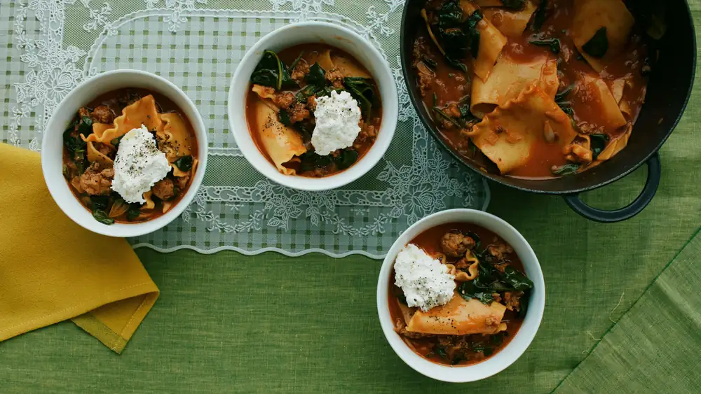 Broken Lasagna Noodle Soup With Spinach