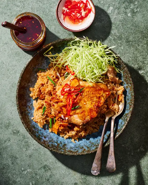 Garlic Chilli Crisp Baked Chicken Rice Recipe