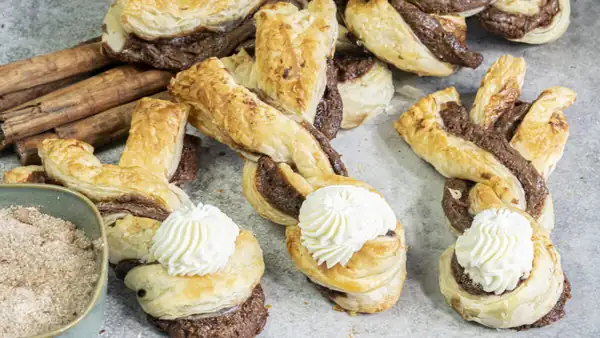 Puff pastries with chocolate and shaped like a rabbit