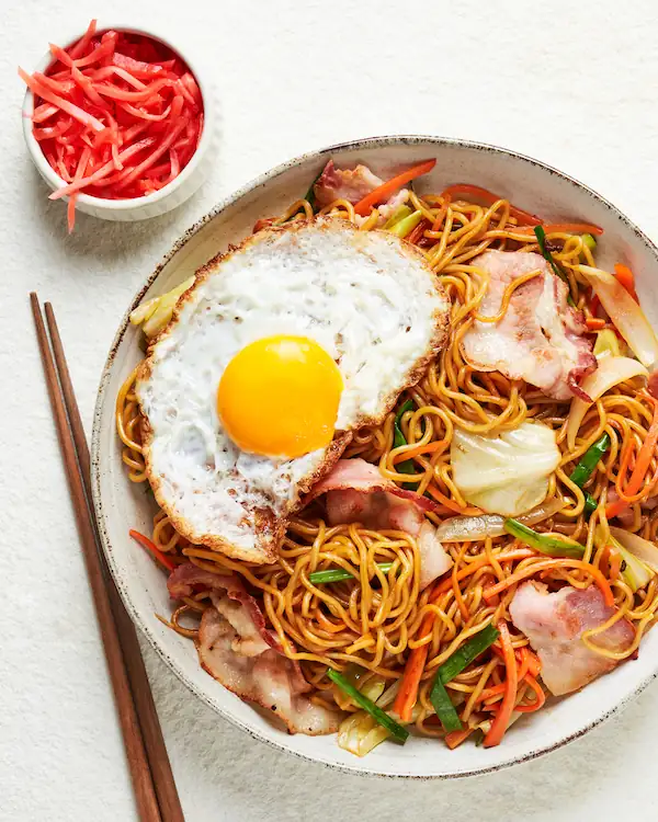 Feel-Good Eggs and Bacon Yakisoba Noodles