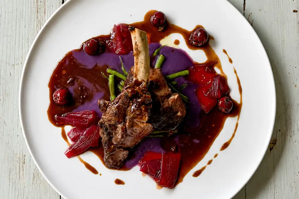 Chuleta de venado, receta agridulce con enebro y cerezas negras