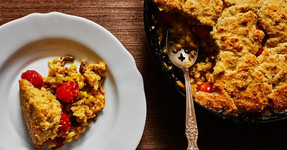 Summer Cobbler with Corn, Tomatoes, and Pancetta