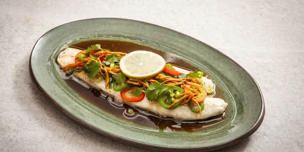 Steamed Sea Bass With Ginger, Soy And Sizzling Chilli Oil Recipe