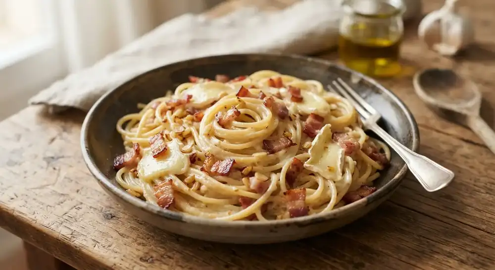 Cómo preparar espaguetis cremosos con beicon y queso en casa