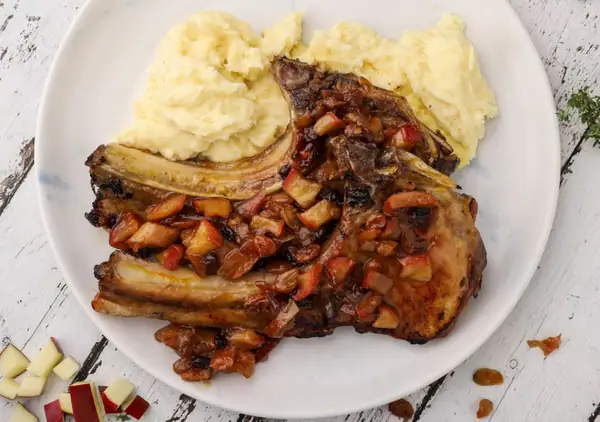 Honey Glazed Pork Chops with Homemade Apple Chutney & Mashed Potatoes