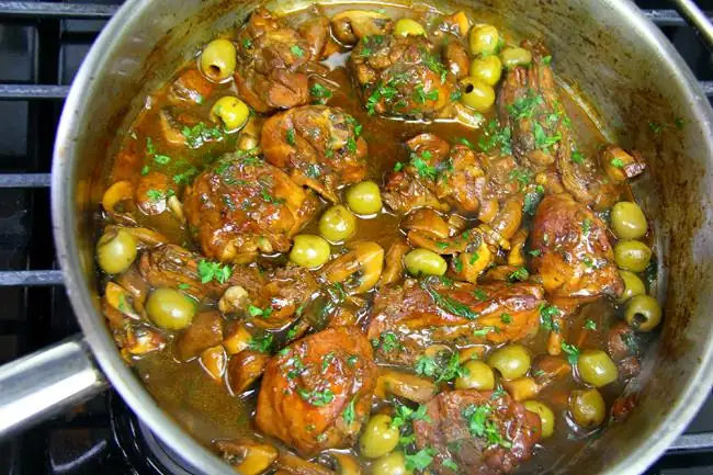Caribbean Stewed Chicken with Mushrooms and Green Olives