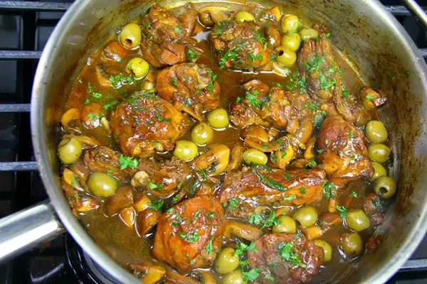Caribbean Stewed Chicken with Mushrooms and Green Olives